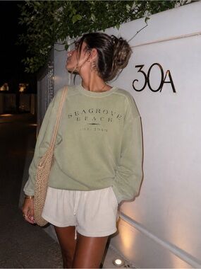 Seagrove Beach 30A Florida Sage Green Coastal Beach Crewneck Sweatshirt M / L